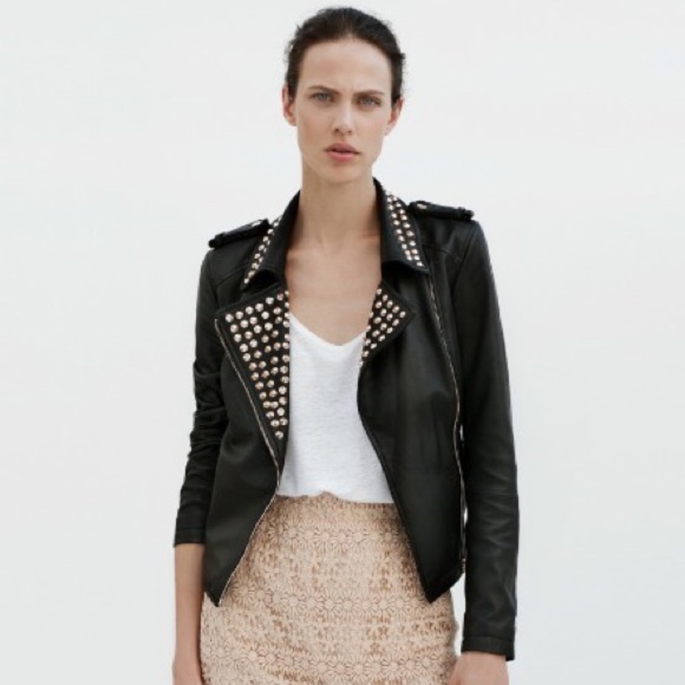 Zara black studded biker jacket